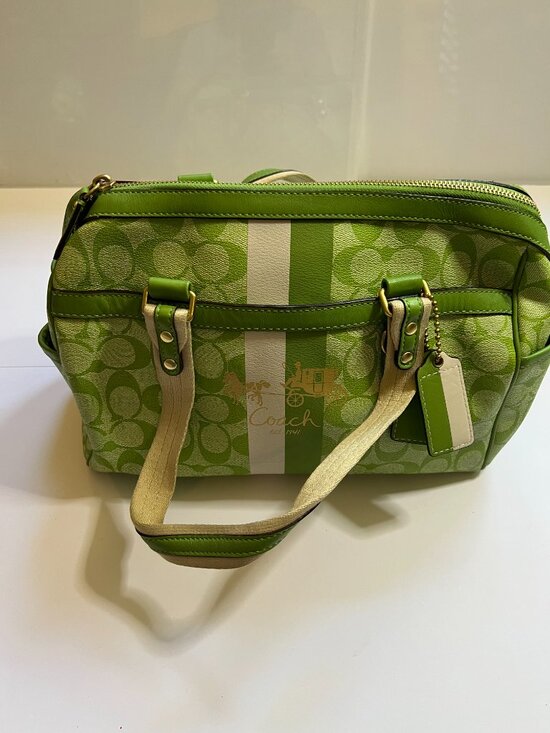 Coach Handbags - Coach Green Signature Heritage Satchel (Model 13190),